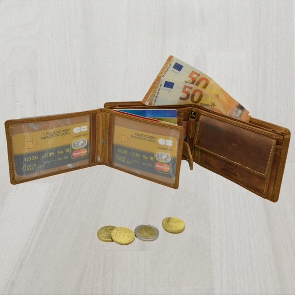 Wild Things Only Ledergeldbörse Rustikales Design Rindleder Herren Portemonnaie mit Doppel Stepp Nähten